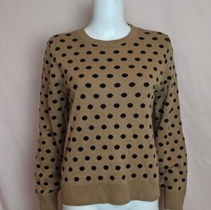 Polka Dot Neutral Tan and Black Crew Neck Sweater size Small